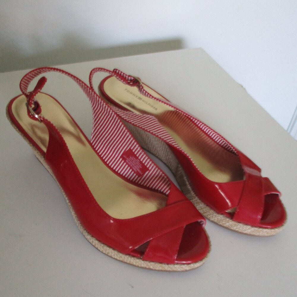 Tommy Hilfiger Chevella Womens Red Jute Slingback 2" Open-toe Wedge NWOB-Size 9M - Picture 2 of 9